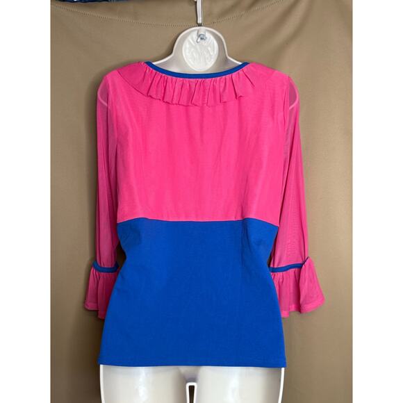 Unique Vintage Pink and Blue Top with Sheer Sleeves 1X 16 NWOT - Picture 4 of 5